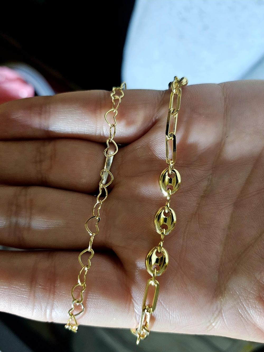 18k Gold Filled Heart & Link Bracelet Duo